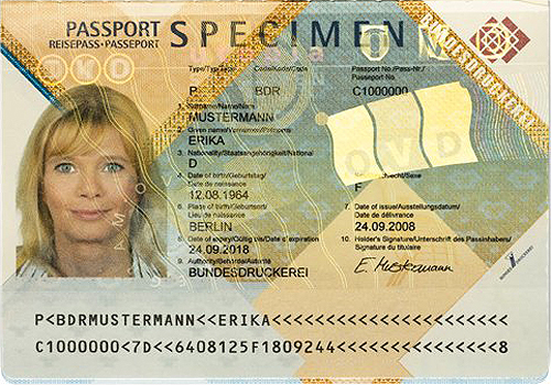 Sample of the passport ID page.