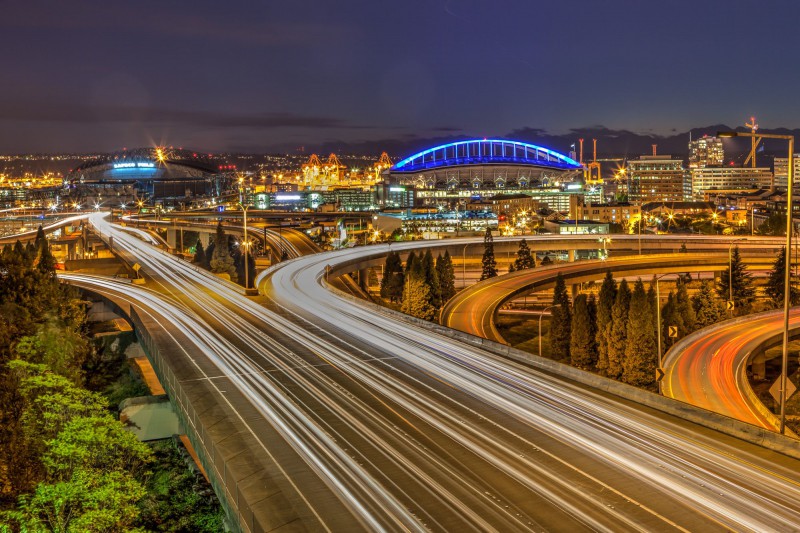 Seattle Stadiums by night from the Doctor Jose P Rizal Bridge