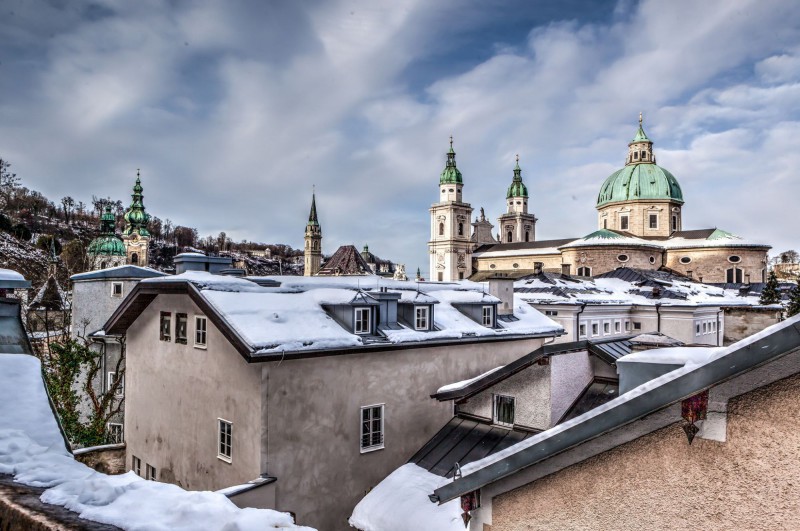 Salzburg Cathedral and old historic town.