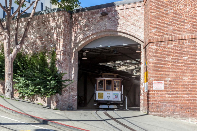 Cable Car exiting the barn