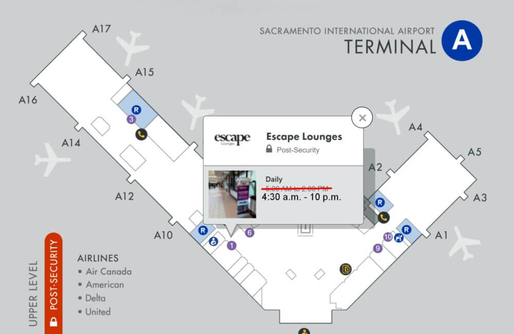 Terminal A Map with Escape Lounge Location